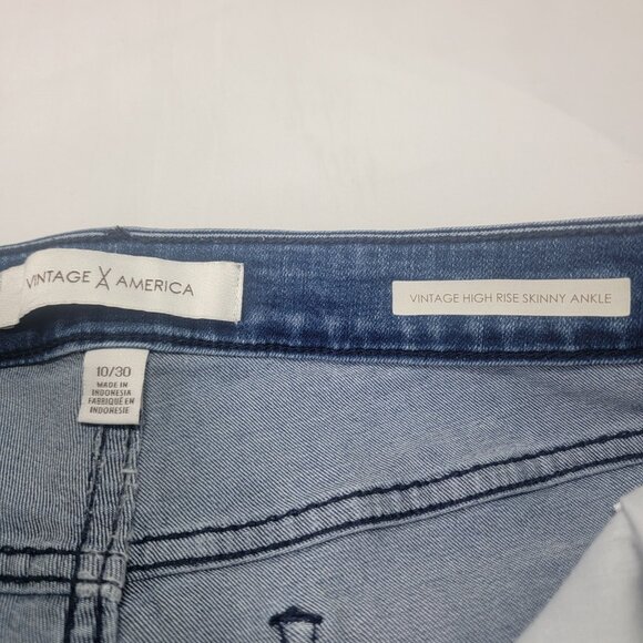 Vintage X America Women's Blue Denim Jeans Button Up High Rise Skinny Ankle 10 - Picture 4 of 10